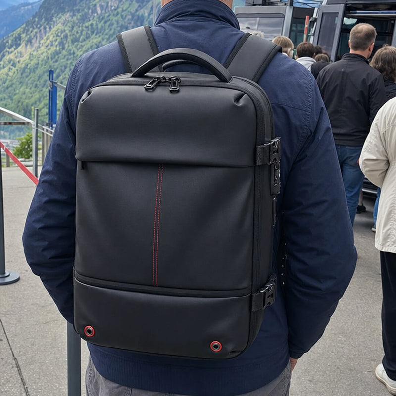 William H. with his Forest Green VAULTBAG at the airport gate