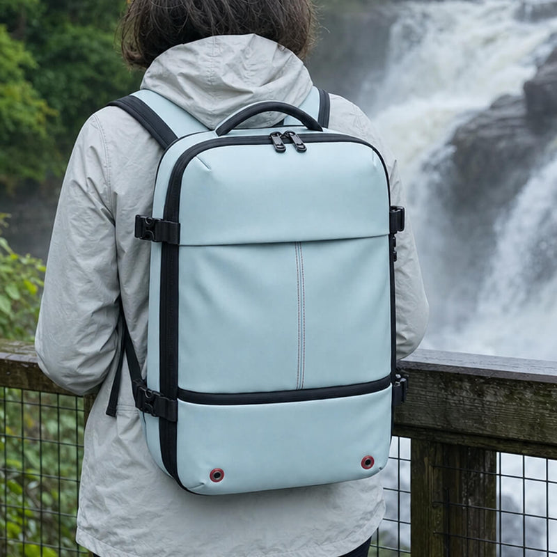 Ellie Smith with her Rose Pink VAULTBAG ready for a weekend trip